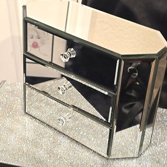 American Atlier Oblong Octagon 3-Drawer Mirror Jewelry Storage Box - Picture 8 of 10